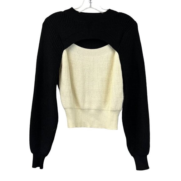 Dee Elly Womens Cut Out Sweater Long Sleeve Black/Ivory Colorblock Size Small - Picture 1 of 9